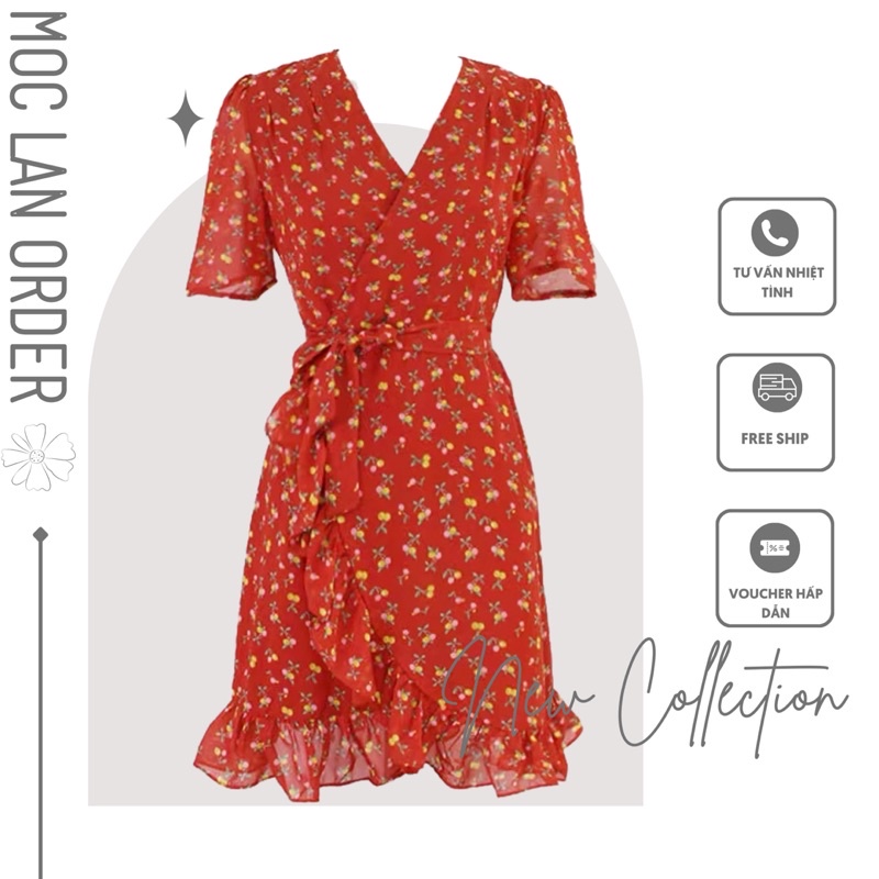 (MộcLan ORDER) Váy Hoa Đỏ Thắt Eo Đuôi Cá MORAN Hàn Quốc - Kèm ảnh thật -hàng chuẩn không phai hàng xưởng may lại