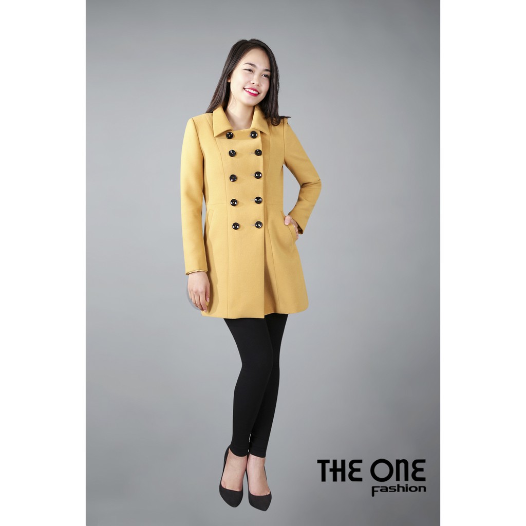 Áo măng tô tay dài dạ ép nâu cổ nam không chân 2 hàng khuy chéo The One Fashion AKD03NA
