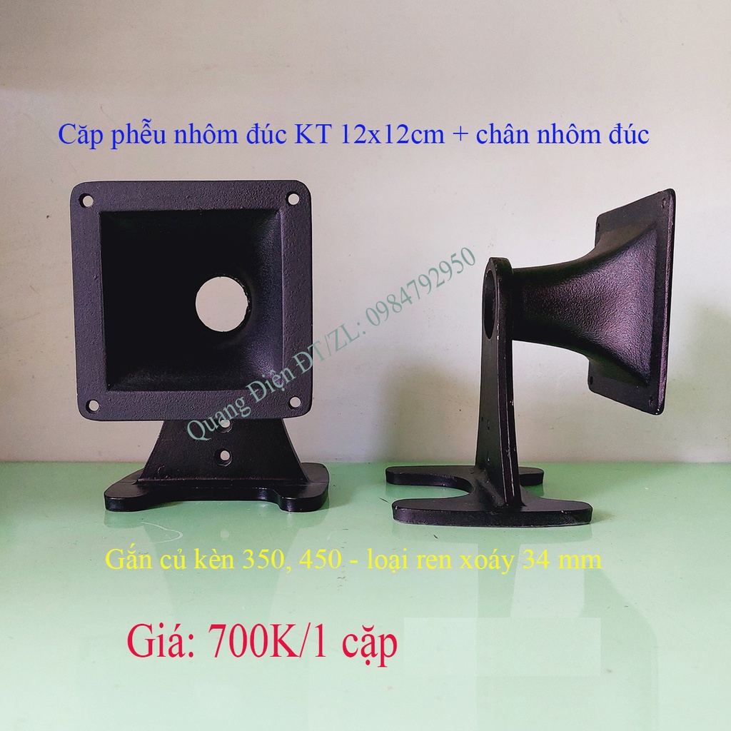 Họng Kèn Nhôm Đúc Ren xoáy 12x12cm, chân nhôm đúc, dùng lắp củ treble kèn 250, 350, 450 ren xoáy - Cubo Mart