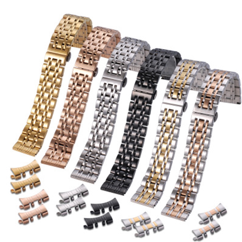 Seven Beads Flat Head Double Pressed Butterfly Clasp Watchband For Wristwatch Straps Arc Mouth Interface Wristbands 14 16 18 19 20 21 22mm