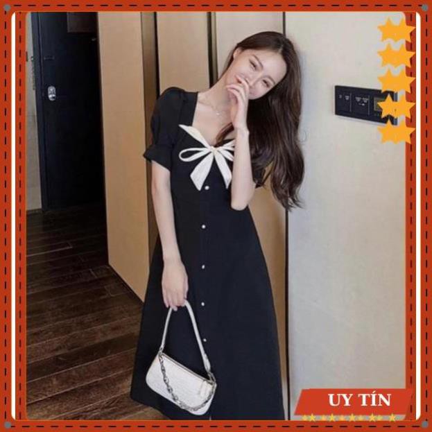 Đầm xoè tiểu thư đen phối nơ cổ Eva_home_fashion | BigBuy360 - bigbuy360.vn