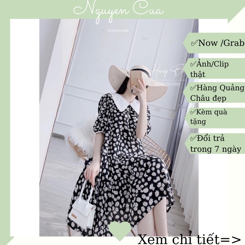 Váy Hoa Nhí Vingtage Cổ Bèo Kèm Dây Cực Xinh❤️freeship ❤️ ảnh thật