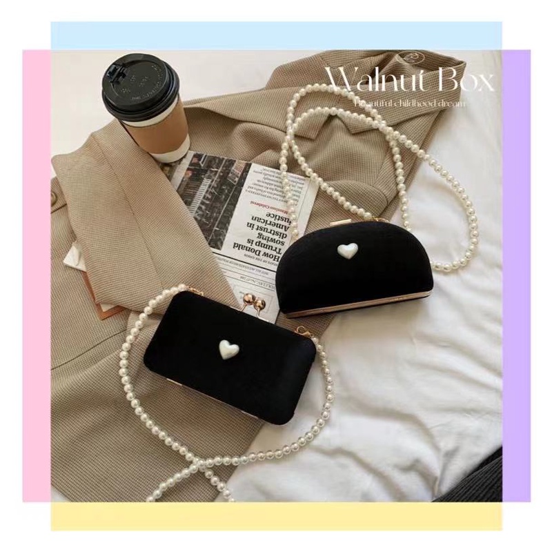 Túi Đeo Chéo Dáng Vuông Nhỏ Bằng Vải Nhung Đính Hạt Ngọc Trai Đơn Giản Phong Cách Retro Hàng Mới 2020 Dành Cho Bạn Nữ