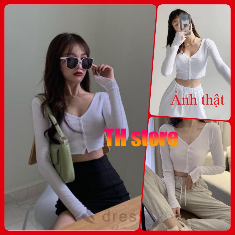 [MÃ TH6739 GIẢM 20% TỐI ĐA 30K ĐƠN TỐI THIỂU 500K] áo croptop trắng tay dài màu trắng có cúc