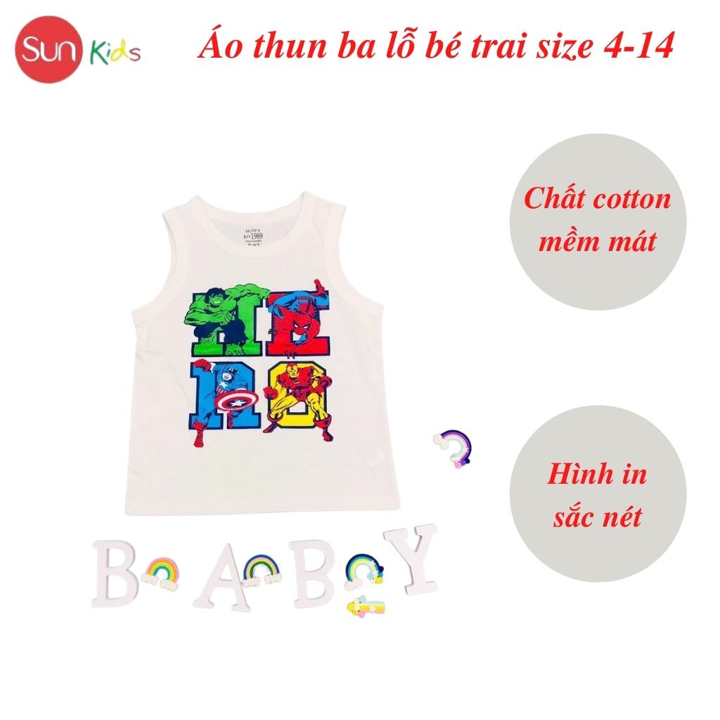 Áo thun bé trai, áo ba lỗ bé trai chất cotton, nhiều màu, Size 4 - 14 tuổi - SUNKIDS