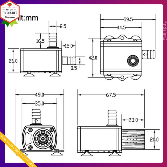 Phụ kiện bơm nước DC12V USB 5V Mini 4 chế độ