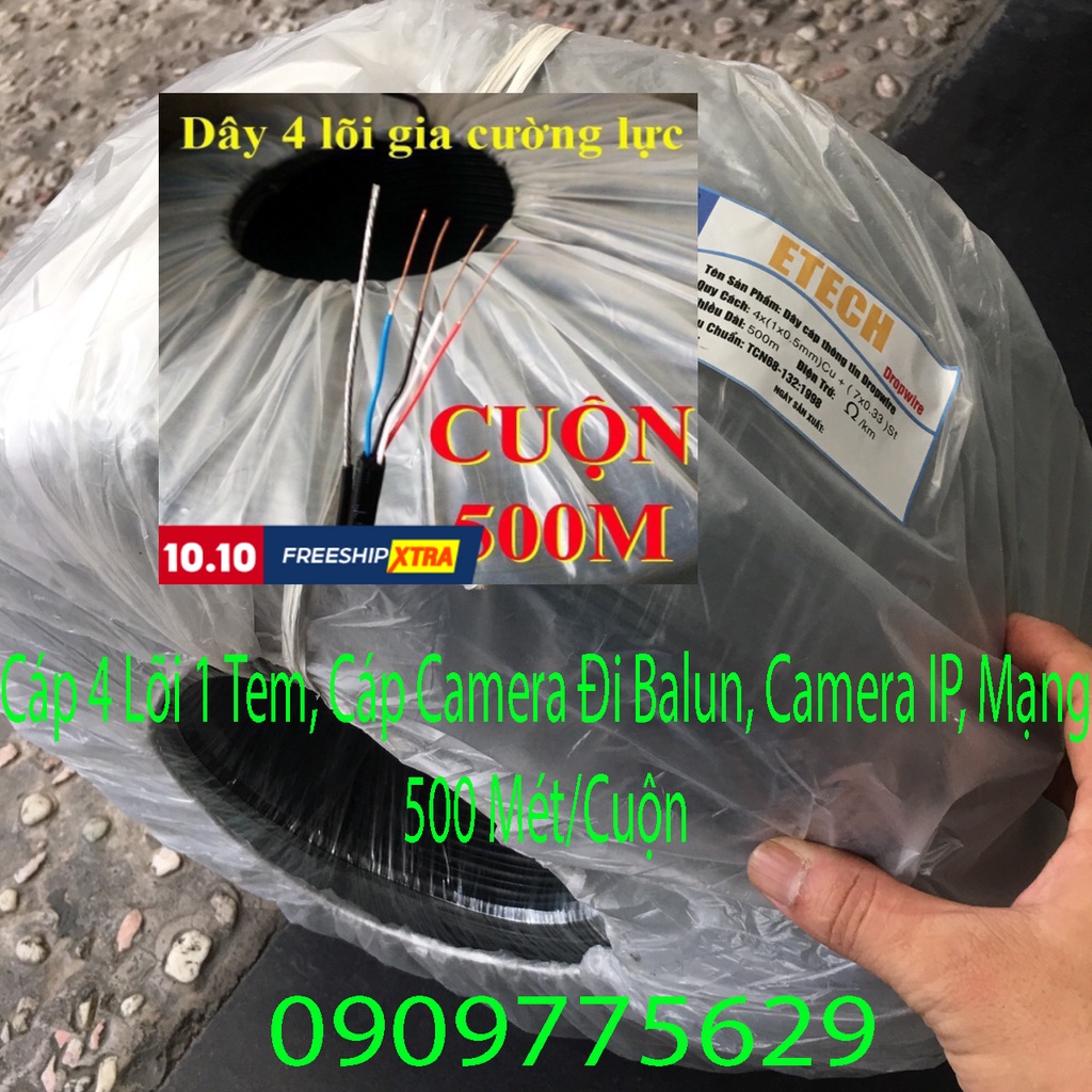 Cáp 4 Lõi 1 Cường lực, đi camera balun, dây mạng, camera ip, ngoài trời trong nhà đều được