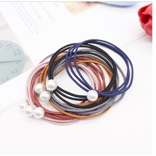 Dây cột tóc Hàn Quốc 3 sợi đính hạt châu trắng