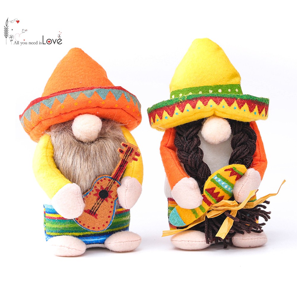 Mexican Carnival Gnome Scandinavian Dwarf Plush Doll Guitar Couple Gnome Shop Window Home Farmhouse Kitchen Decor