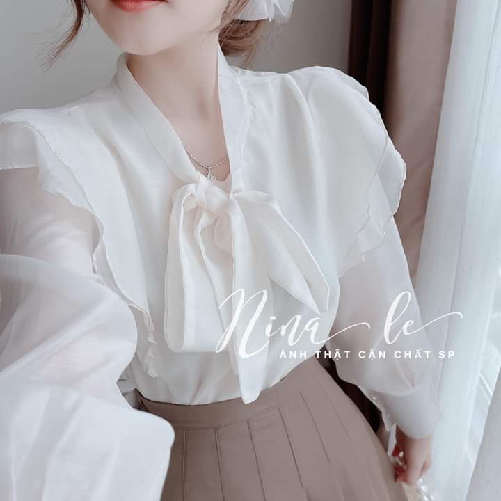 Áo sơ mi trắng thắt nơ nữ chất tơ mềm đẹp Kanimi - SM03 | BigBuy360 - bigbuy360.vn