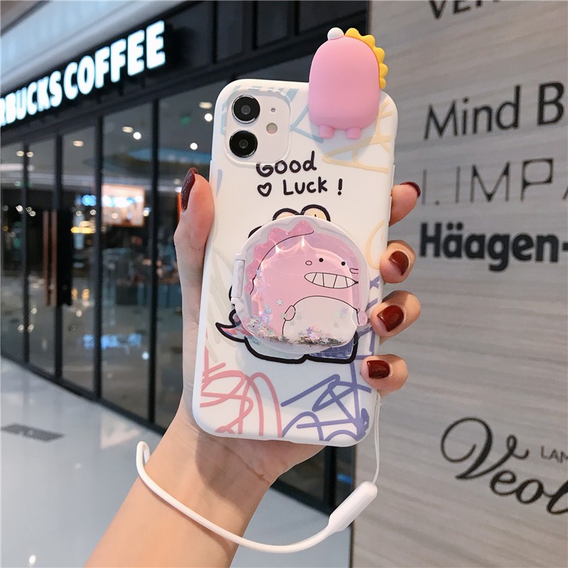 iPhone 12 11 Pro Max Mini SE 2020 X XS Max XR 6 6S 7 8 Plus Cartoon Painted Mirror Papa Short Strap Phone Case