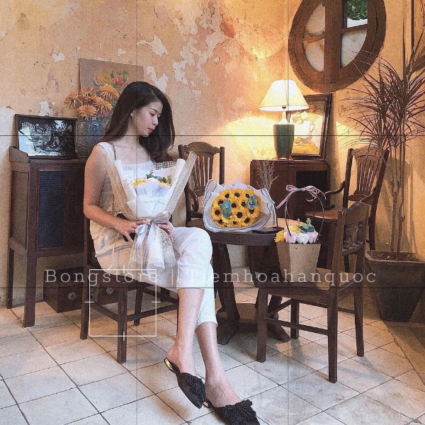 Bó hoa sáp hướng dương mix lá táo quà tặng tốt nghiệp, quà tặng sinh nhật cực xinh