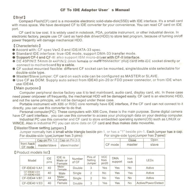 Bộ Chuyển Đổi Thẻ CF Card Sang IDE 1.8inch 50Pin SSD