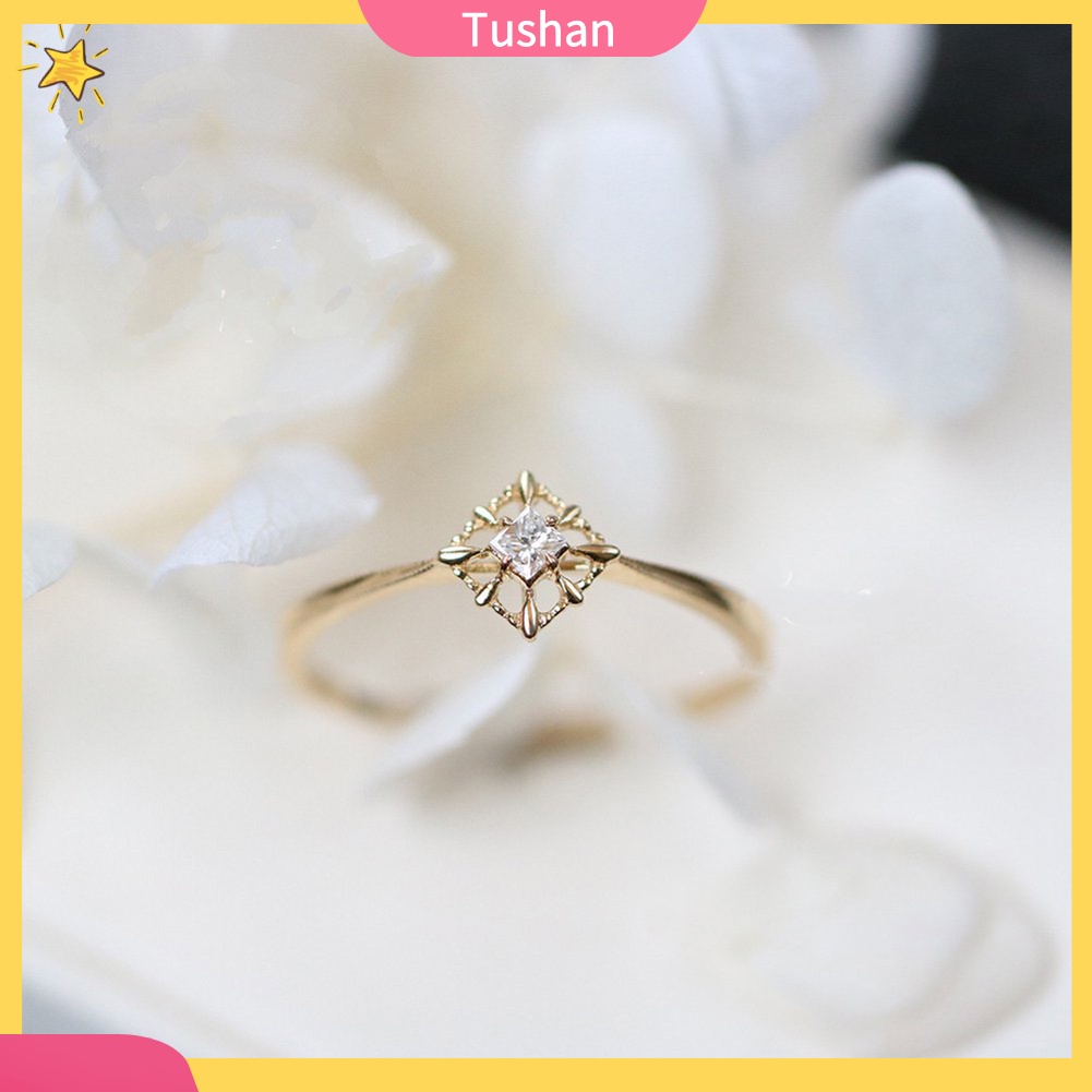 Nhẫn Đính Hôn Đính Đá Zircon Phong Cách Vintage