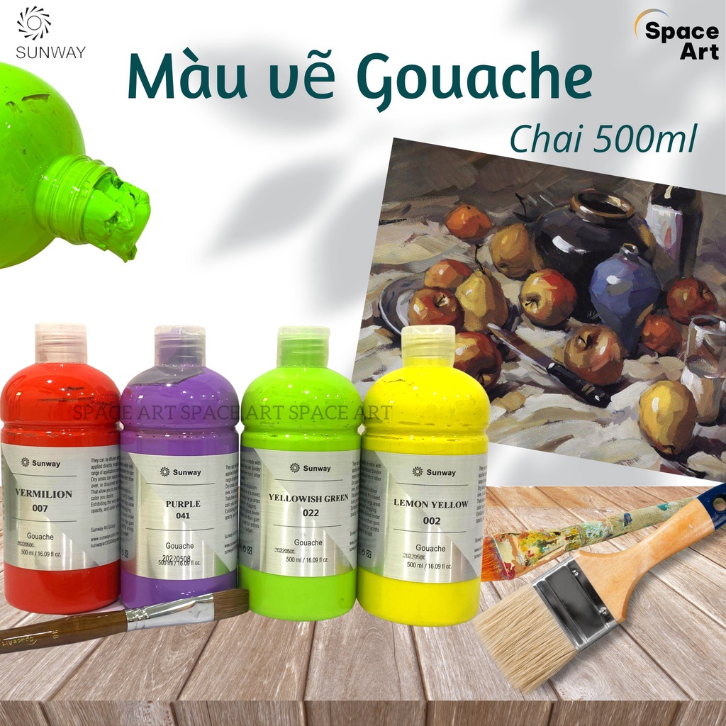 Màu vẽ Gouache, Màu Bột SUNWAY Đài Loan Chai 500ml