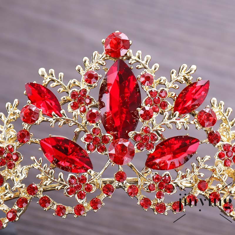 GETNOIVAS Vương miện cô dâu đính đá pha lê đỏ sang trọng