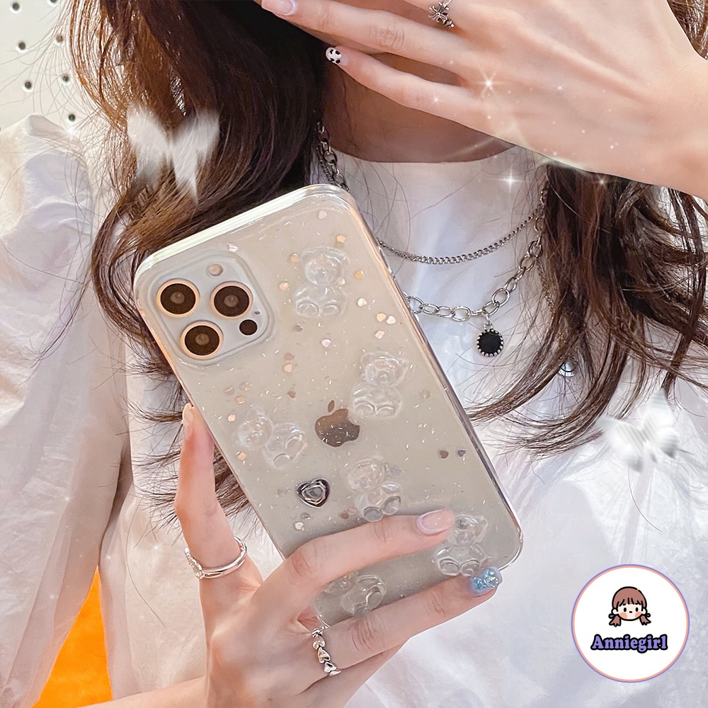 Ốp điện thoại tpu mềm chống sốc màu trong suốt họa tiết chú gấu 3d kim tuyến cho IPhone 13 12 11 Pro Max 7 Plus | BigBuy360 - bigbuy360.vn