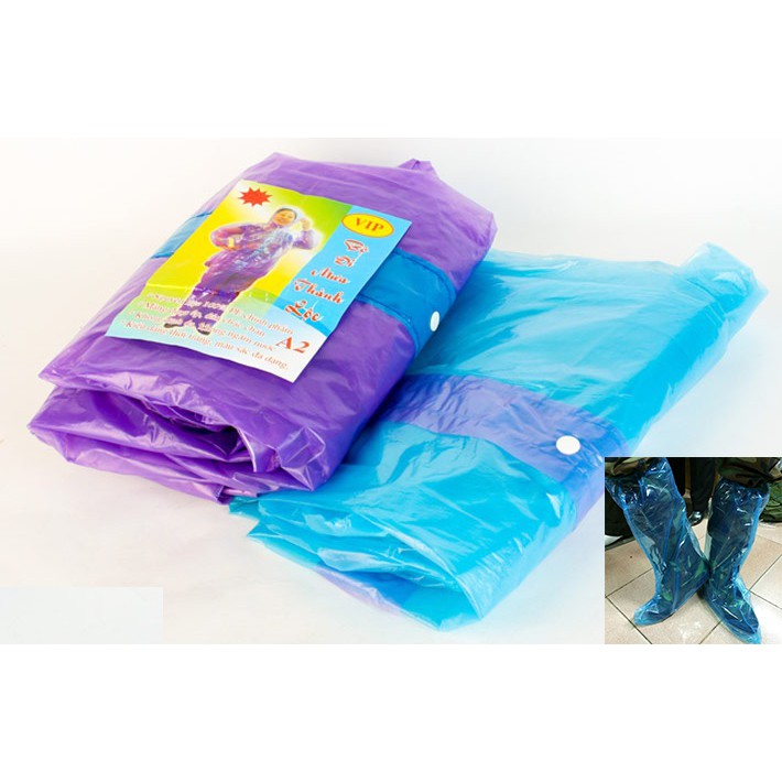 BỘ ÁO MƯA VÀ 2 CHIẾC ỦNG NILON (XANH/TÍM)