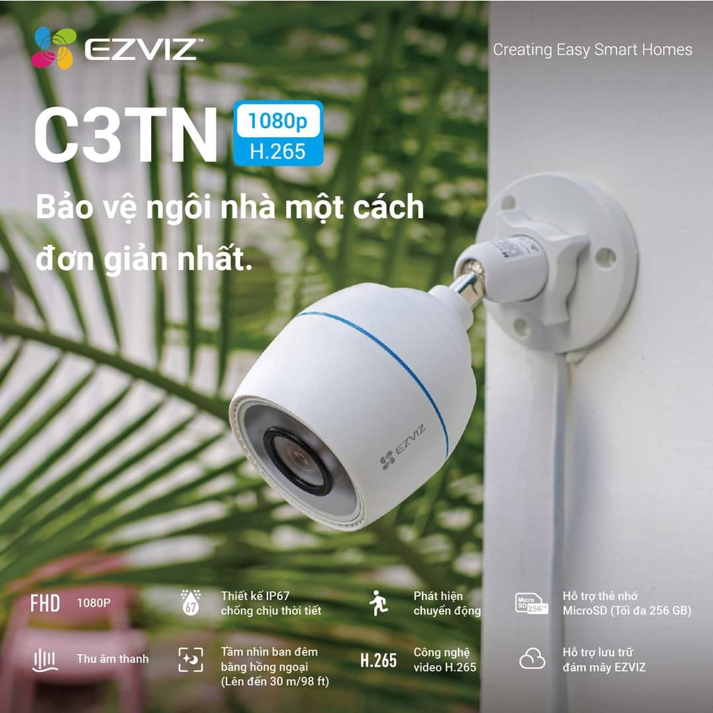 Camera wifi ngoài trời EZVIZ C3TN 2.0 có mic thu âm, cảnh báo chuyển động- Bảo Hành 24 Tháng