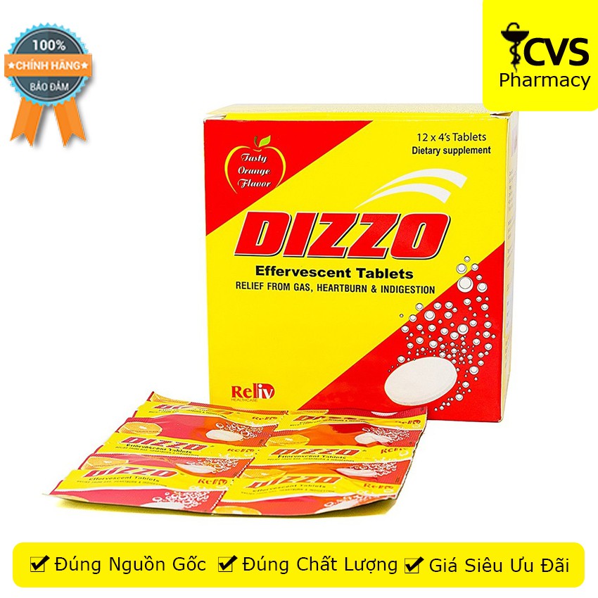 Viên sủi Dizzo giảm đầy hơi, khó tiêu - hộp 48 viên - cvspharmacy