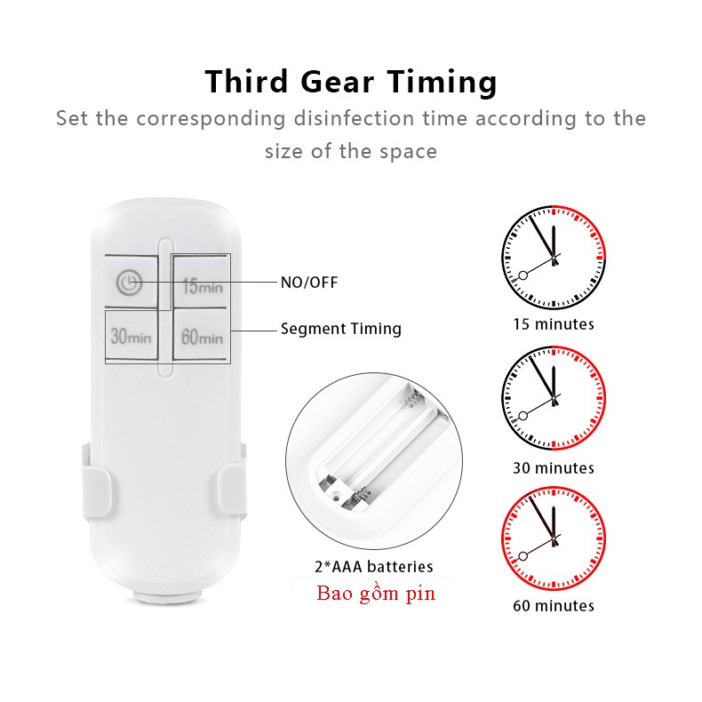 Đèn UV diệt khuẩn khử trùng bằng tia cực tím UV-C có ozone với remoss điều khiển từ xa 220V/25W, góc chiếu xạ 360 độ