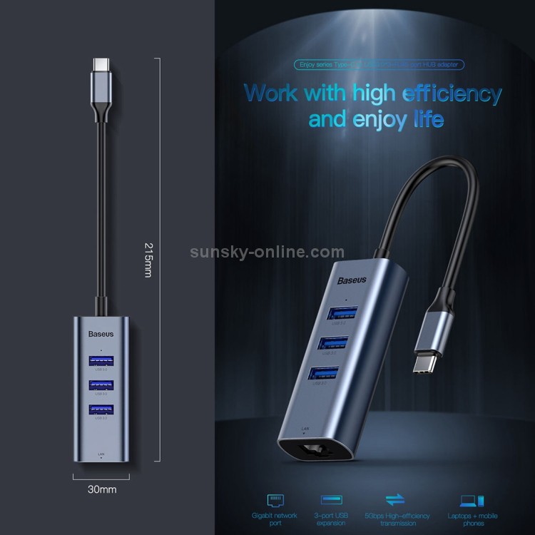 CHÍNH HÃNG Baseus CAHUB-M0G Thưởng thức Bộ chuyển đổi HUB Cổng USBC / TypeC sang USB 3.0 x 3 cho macbook