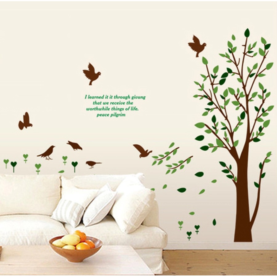 Giấy decal dán tường lá xanh Lala trang trí phòng ngủ kèm keo sữa