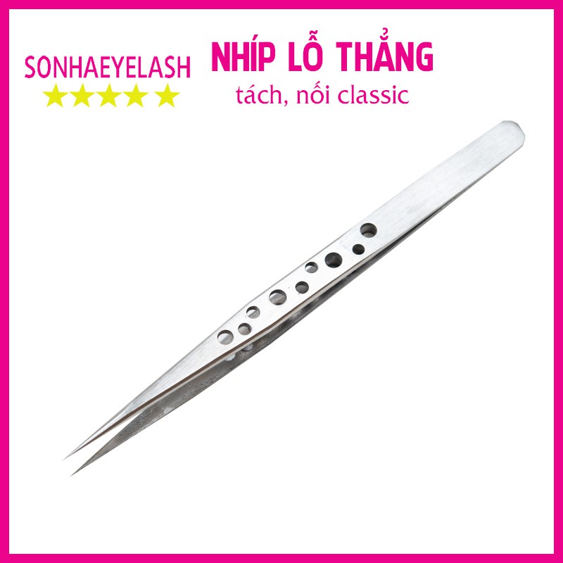 Nhíp nối mi classic lỗ thẳng được làm từ thép không gỉ, nhíp có lỗ tạo độ bám cầm chắc tay