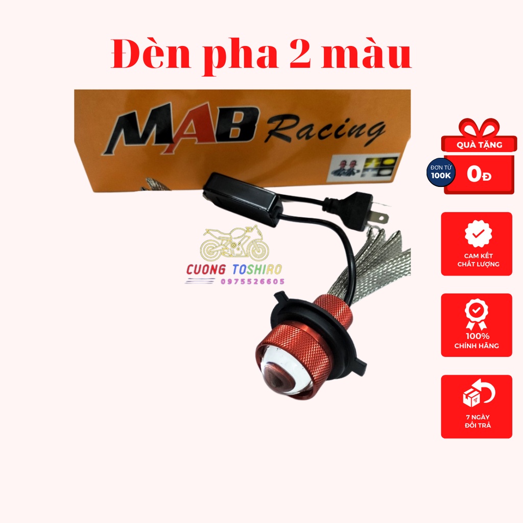 Đèn pha led chân H4 Ma racing chính hãng siêu sáng 2 màu trắng vàng lắp cho xe wave, exciter, vision, sirius....
