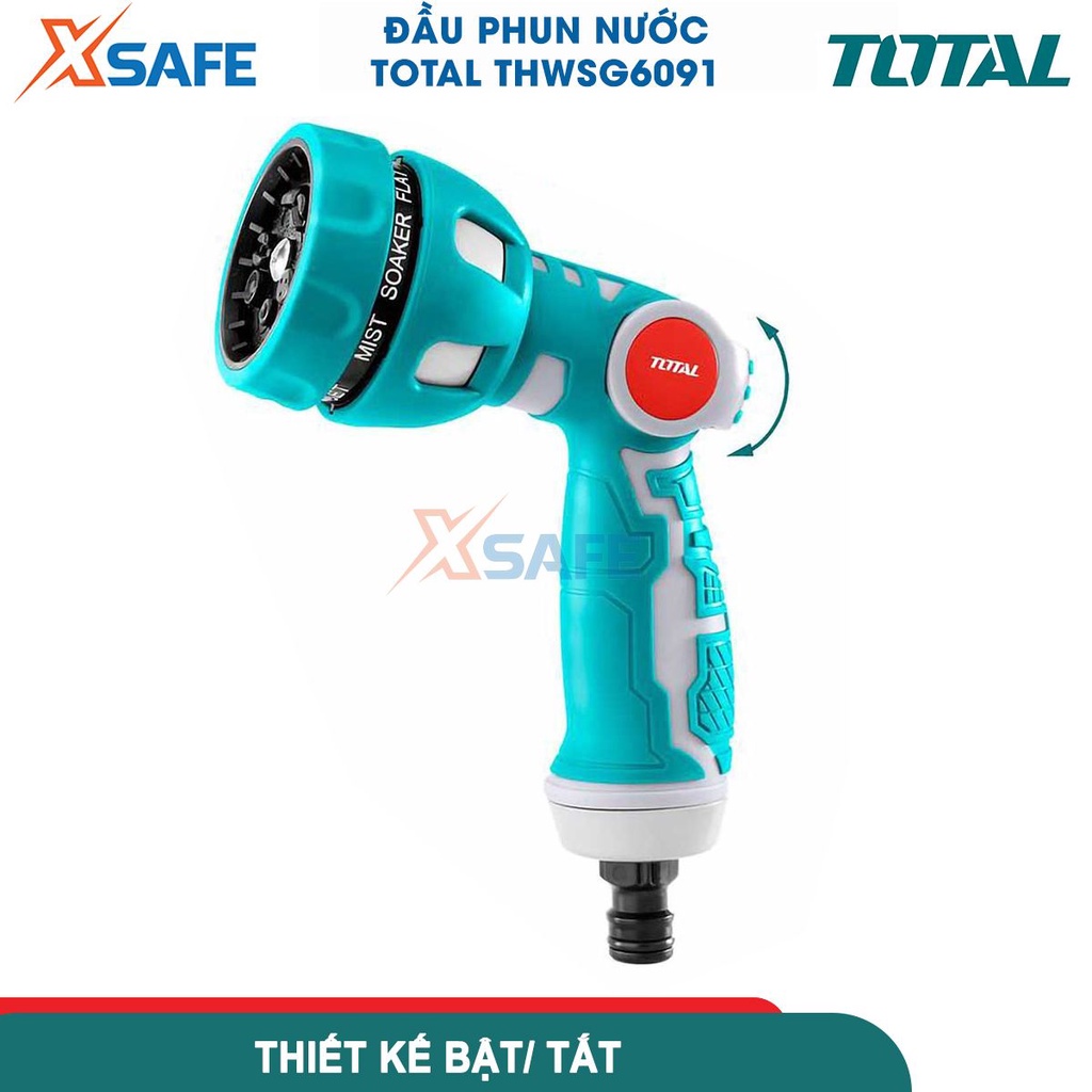 Đầu phun nước 9 kiểu phun TOTAL THWSG6091 phun sương, làm ướt, phẳng, thẳng đứng, hoa sen, hình nón, quạt, trung tâm,