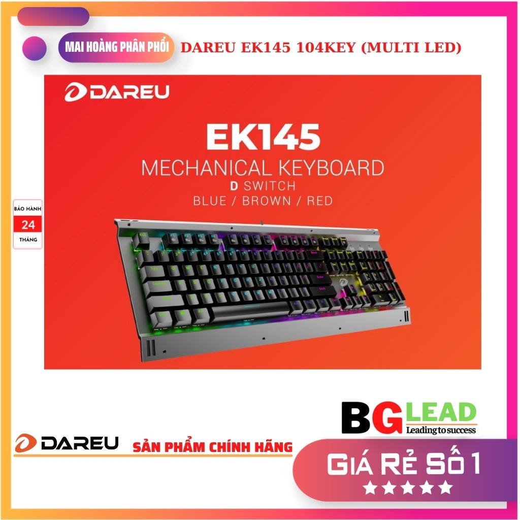 Bàn phím cơ Gaming DAREU EK145 104KEY (MULTI LED, Blue/ Brown/ Red D switch)