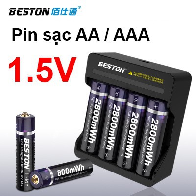 [Mã 2404EL10K giảm 10K đơn 20K] Pin sạc AA/AAA Beston chính hãng 1.5V kèm bộ sạc nhanh tự ngắt hàng cao cấp