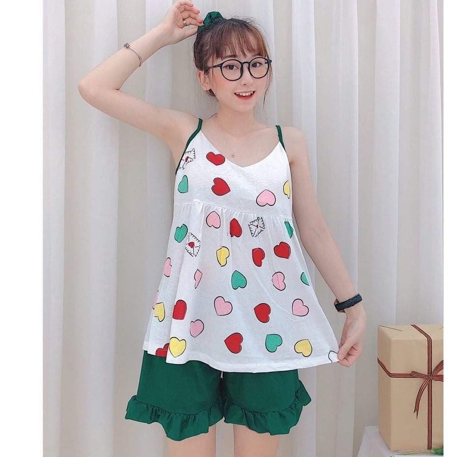 Đồ Bộ Nữ Mặc Nhà 2 Dây Xinh - Cotton Mềm Mát - Kèm Đệm Mút Ngực. | BigBuy360 - bigbuy360.vn