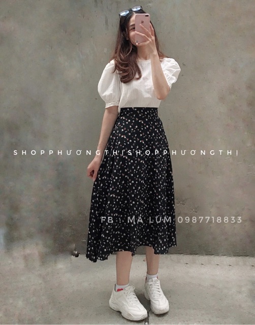Chân váy hoa nhí vintage chun sau (hình shop tự chụp/ sẵn) | BigBuy360 - bigbuy360.vn