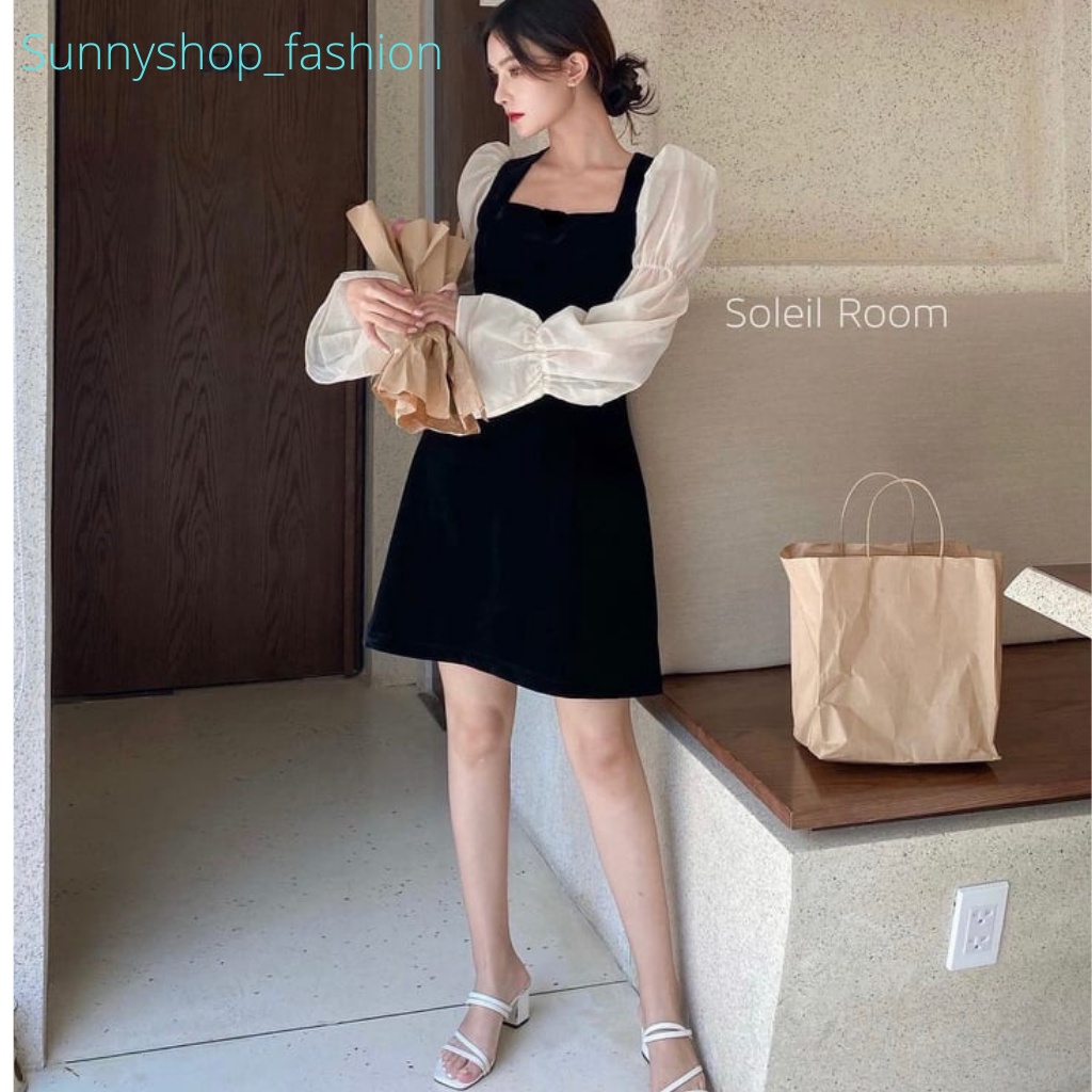 váy nhung đen tay lụa siêu hottt | BigBuy360 - bigbuy360.vn