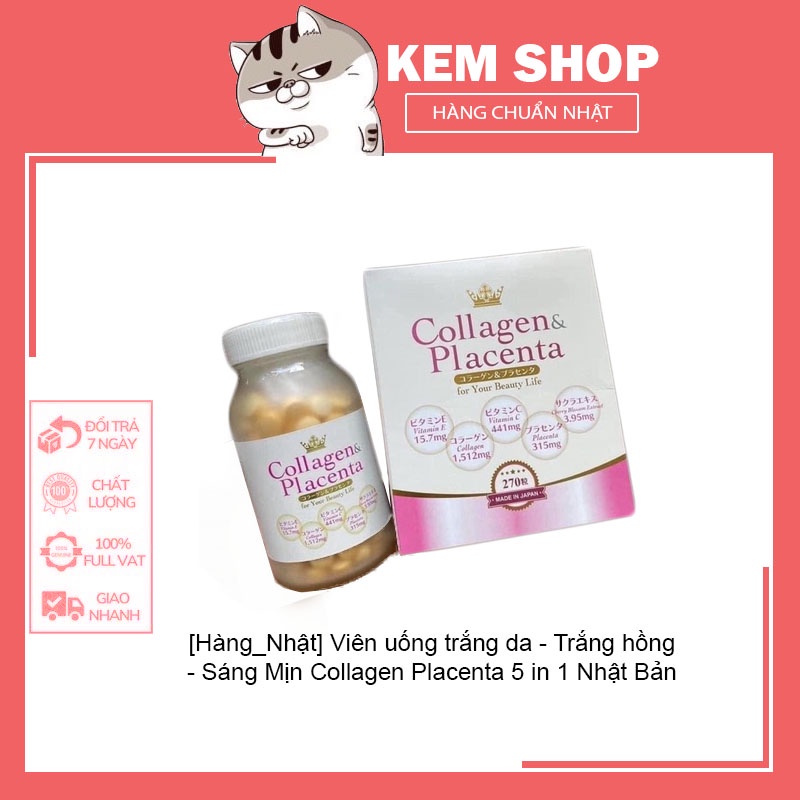 [Hàng_Nhật] Viên uống trắng  da - Trắng hồng - Sáng Mịn  Collagen Placenta 5 in 1 Nhật Bản