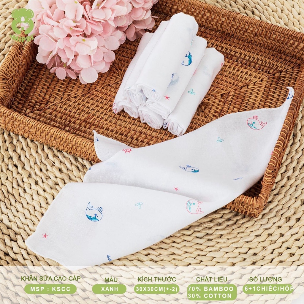 Khăn sữa sợi tre cho bé Mipbi, Monona mềm mại, kháng khuẩn, thấm hút tốt cho bé