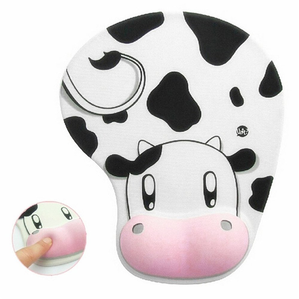 Tấm lót chuột chống trượt hình bò sữa dễ thương và hỗ trợ cổ tay cho Macbook Laptop