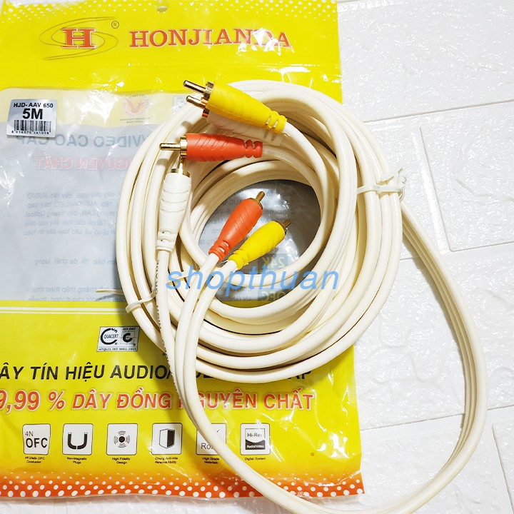 Dây Loa 6 Đầu Honjianda 5 Mét - Loại Tốt Dây Màu Trắng