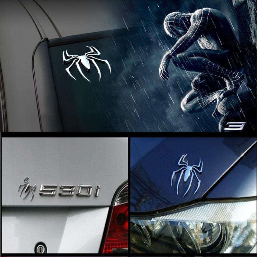 Hình dán con nhện 3D kim loại trang trí xe hơi