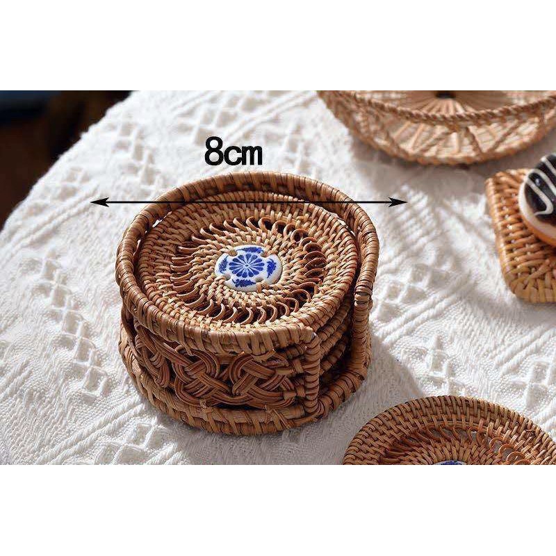 bộ 6 lót ly đĩa sứ mây tre