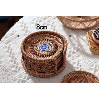 Bộ 6 lót ly đĩa sứ mây tre