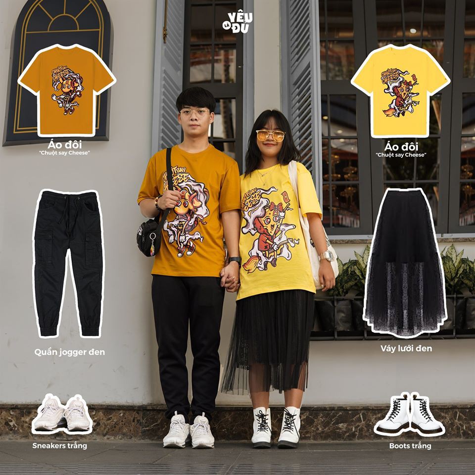 Áo thun cotton dành cho couple: Chuột Say Cheese - YÊU LÀ ĐỦ | BigBuy360 - bigbuy360.vn
