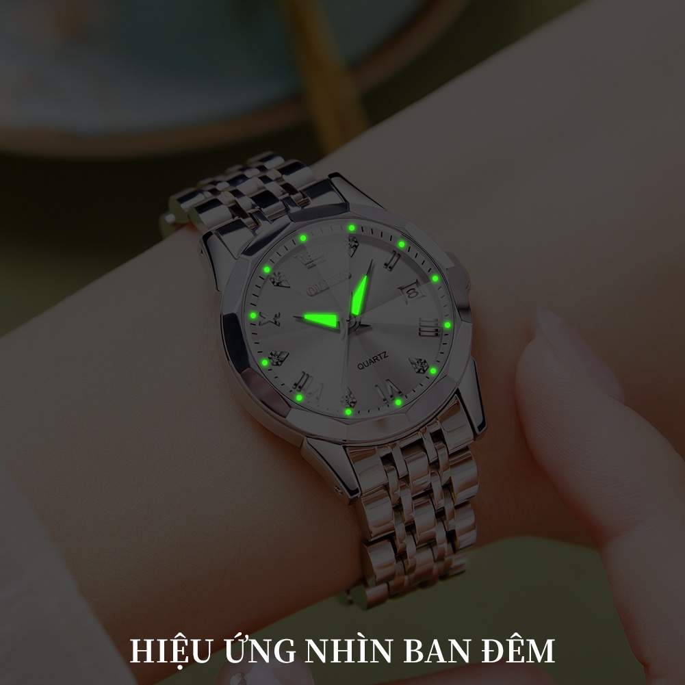 OLEVS  Đồng hồ nữ chính hãng Dây đeo bằng thép không gỉ Lịch có chức năng phát sáng Chống thấm nước 9931