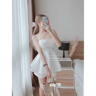 Set bộ umi có mut ngực 2 dây xòe, ôm eo - Set bộ tiểu thư áo hai dây mặc đi biển đơn giản, dễ thương
