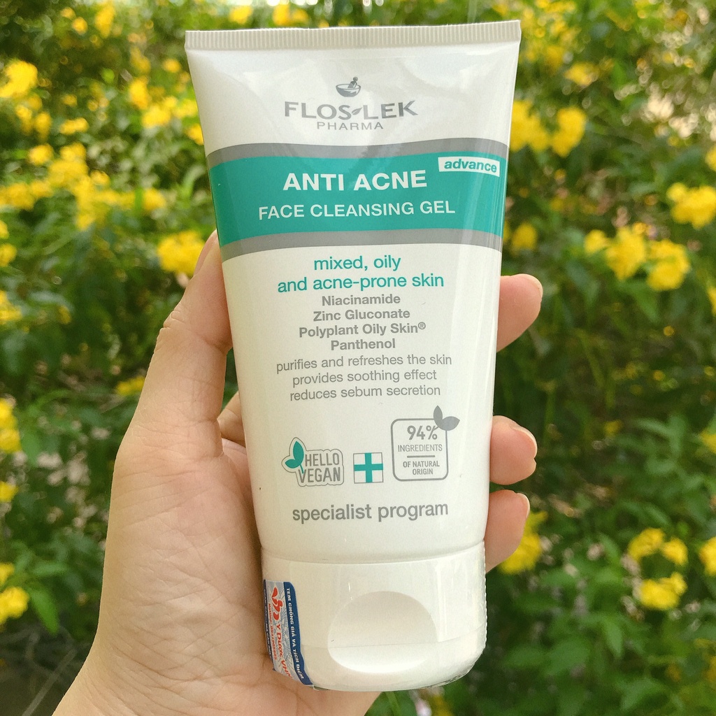 Floslek Pharma Gel Rửa Mặt Kháng Khuẩn Ngừa Mụn Antibacterial Face Cleansing Gel 125ml