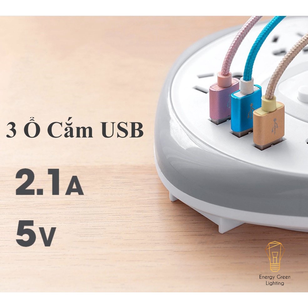 Ổ Cắm Điện Energy Green Lighting Thông Minh Có Đèn Chuyển Đổi Đa Chức Năng OD-341 Dây Dài 2m8,4m8 - Chuẩn Sạc An Toàn