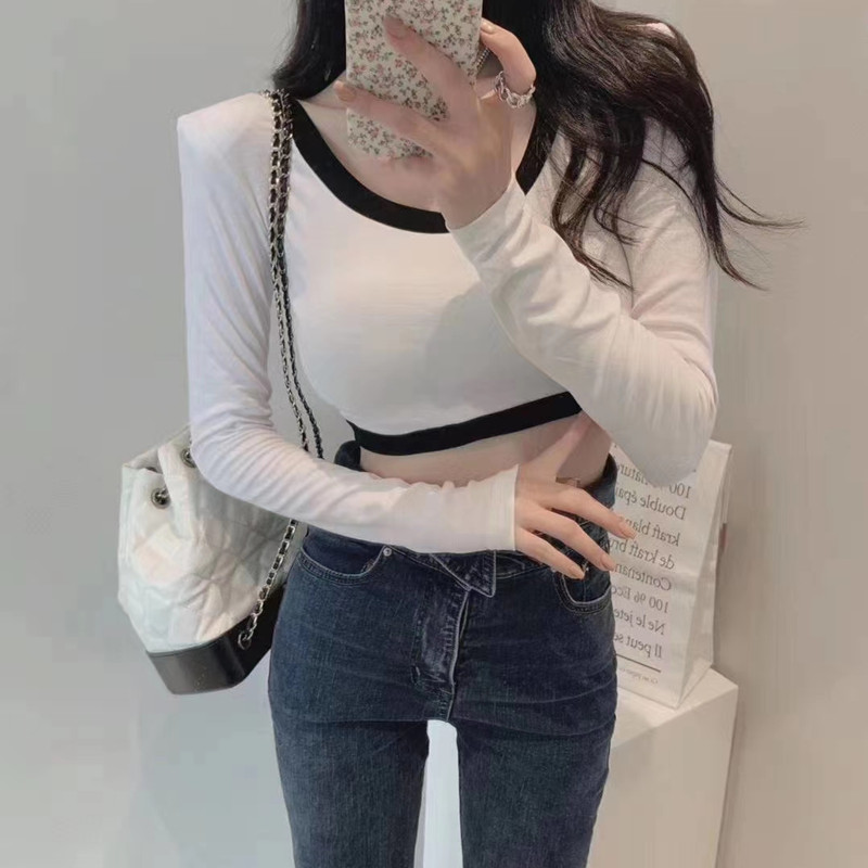 SUXI Áo Thun Dài Tay Cổ Chữ U Gợi Cảm Cho Nữ