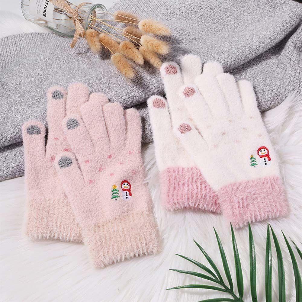 Găng Tay Lông Nhung Mềm Thoáng Khí Thêu Hình Cây Thông Giáng Sinh Cho Nữ