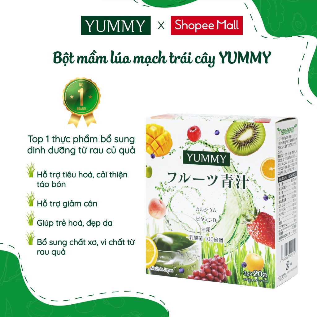 Gói Bột Mầm Lúa Mạch Trái Cây Yummy 3g - Cho Bé Và Gia Đình Giúp Tăng Sức Đề Kháng Và Sức Khỏe Hộp 20 gói 3g
